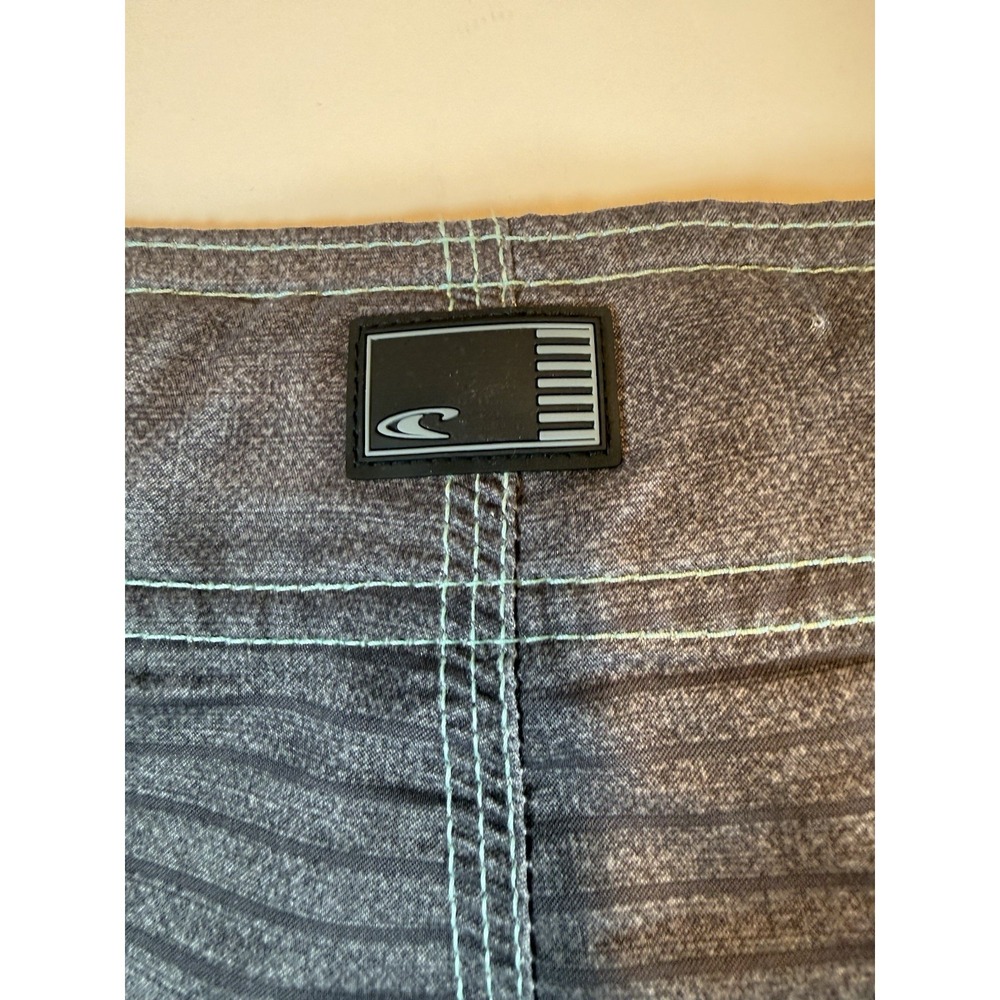 O Neill Mens Board Shorts 40 Grey/BLK/Blue Striped Drawstring Cargo Pocket - Picture 4 of 6